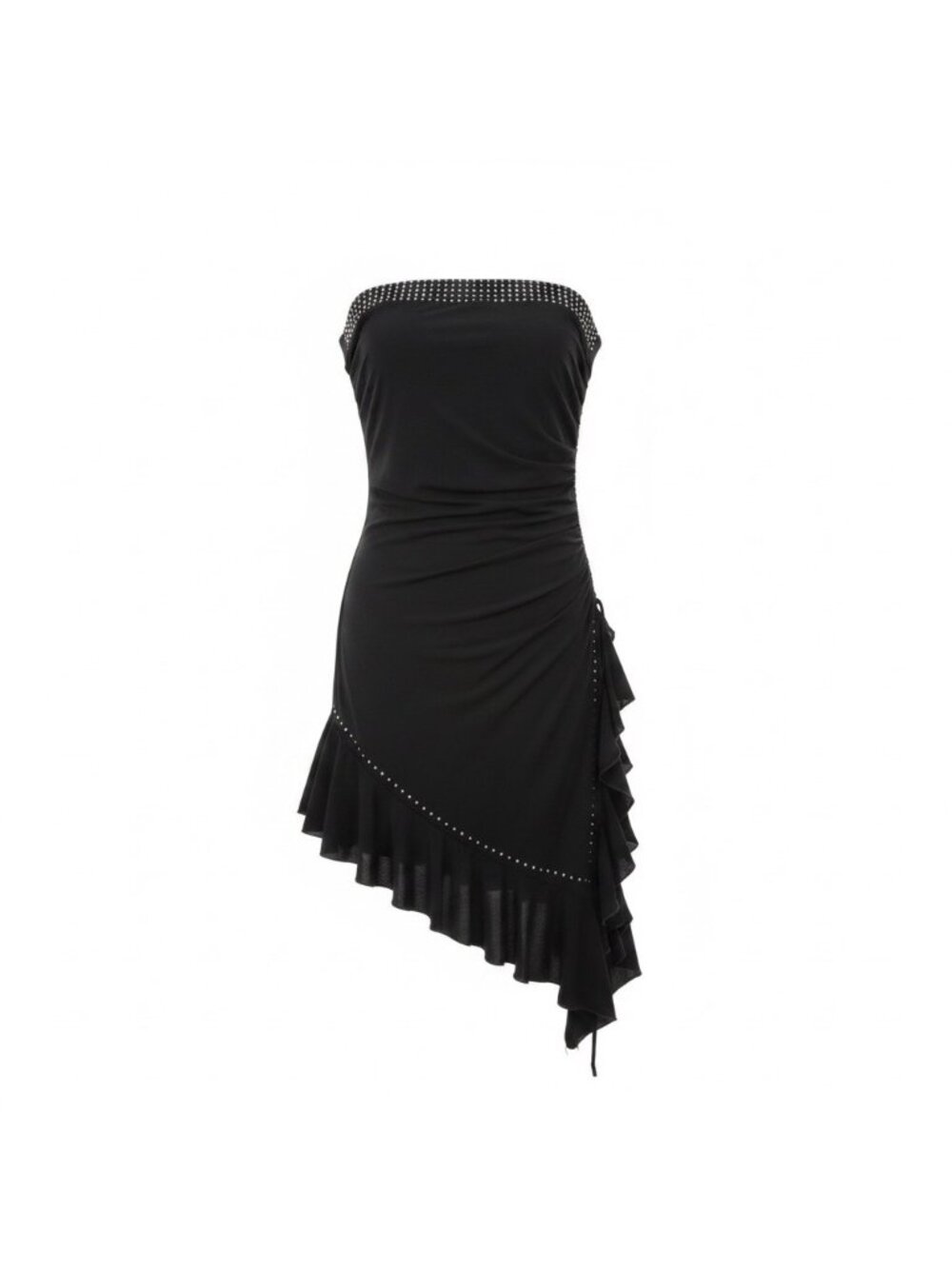 Vizio Womens Black Asymmetrical Strapless Dress Ruffle Detail Size S